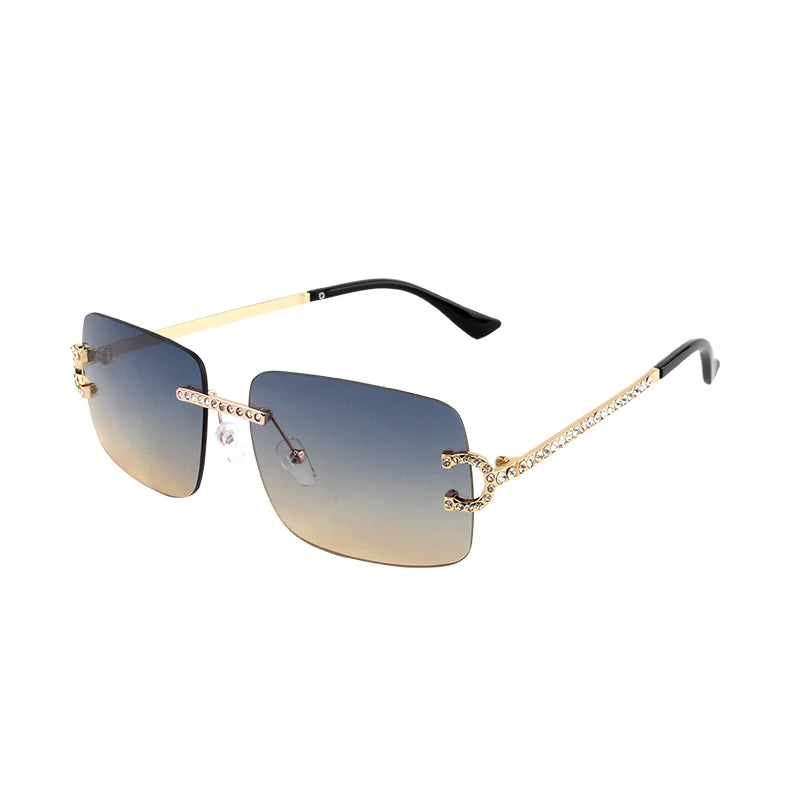 Fashion Rimless Square Sunglasses Vintage Diamond Brand Design Cut Lens Sun Glasses Men Women Metal Frame Luxury Eyewear
