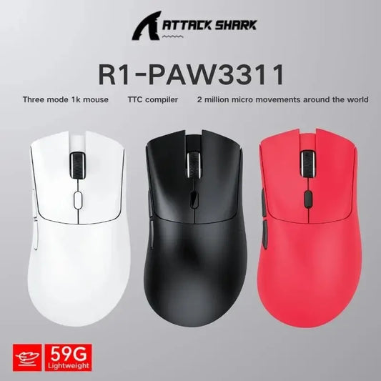 Ratón Bluetooth ATTACK SHARK R1 - Ratón viral reseñado por influencers, auténtico directo de la marca, sensor PAW3311 con 1K Hz para gaming