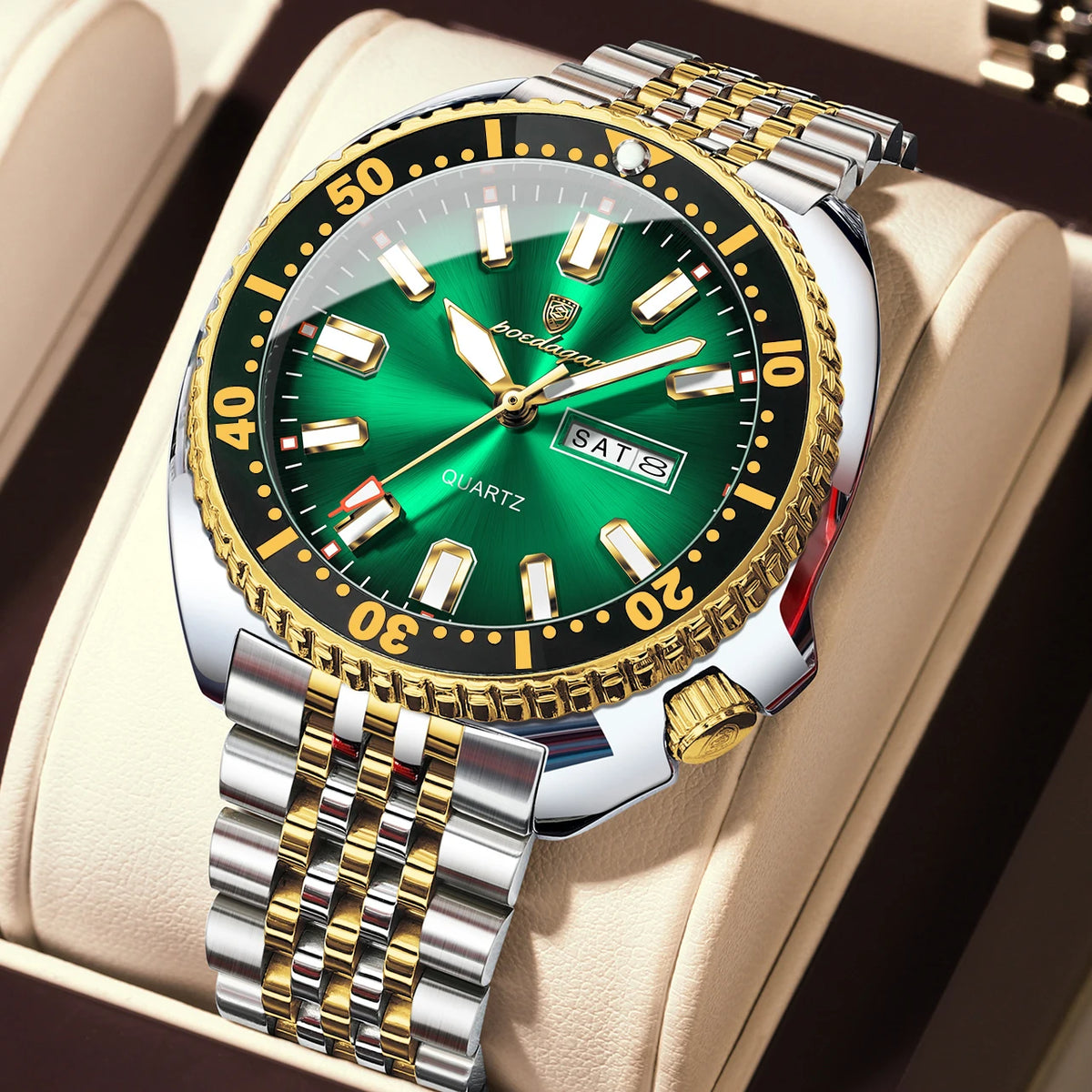 Orologio da uomo POEDAGAR di lusso, stile business, con data e giorno della settimana, impermeabile e luminescente, in acciaio inossidabile e con movimento al quarzo.
