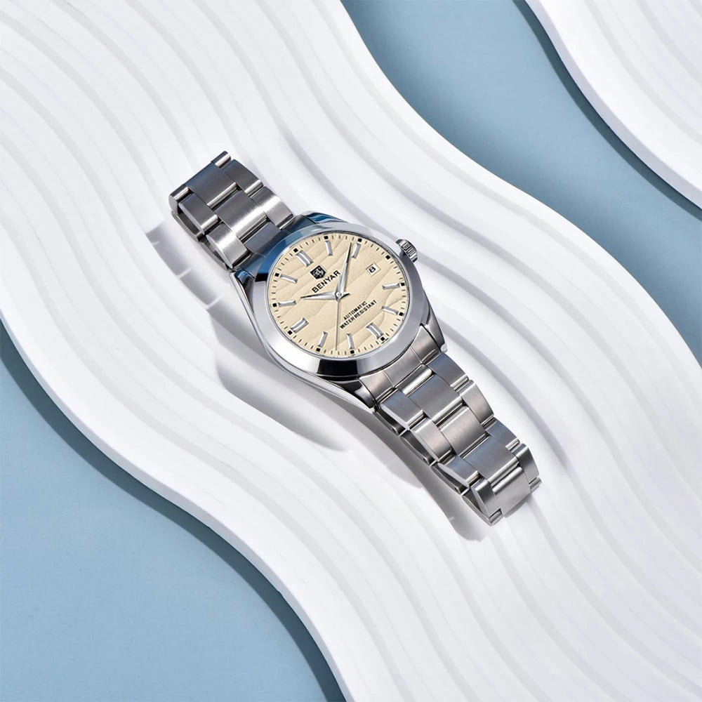 BENYAR best seller 40MM Luxury Mechanical Automatic Watch 316L Stainless Steel Waterproof Calendar Fashion SimpleWatches for Men