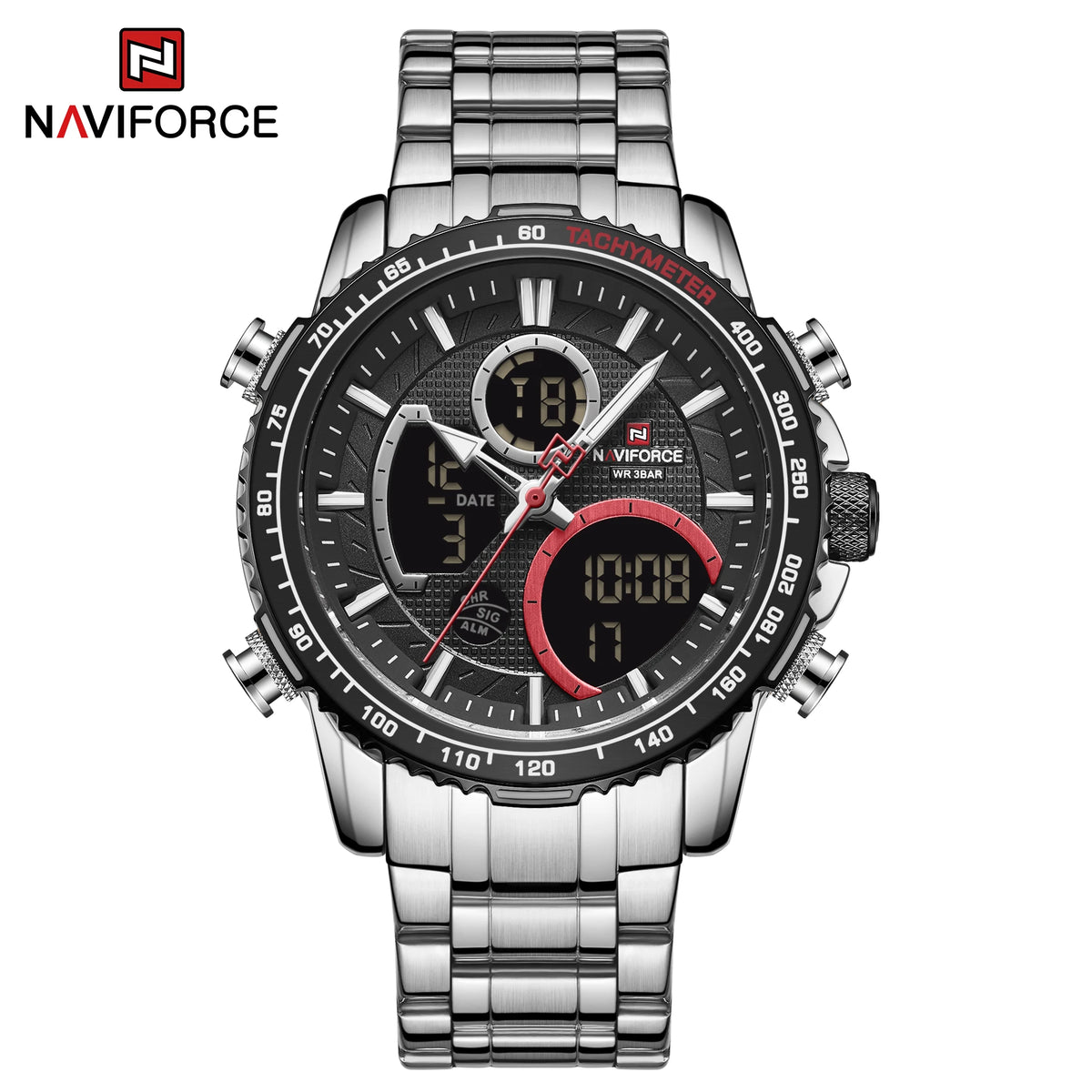 NAVIFORCE Herren-Sportuhr – Originelle Luxus-Armbanduhr aus Edelstahl, wasserdichtes Militärmodell mit doppelter Anzeige