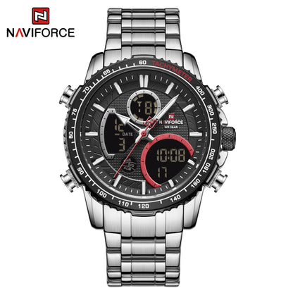 NAVIFORCE Herren-Sportuhr – Originelle Luxus-Armbanduhr aus Edelstahl, wasserdichtes Militärmodell mit doppelter Anzeige