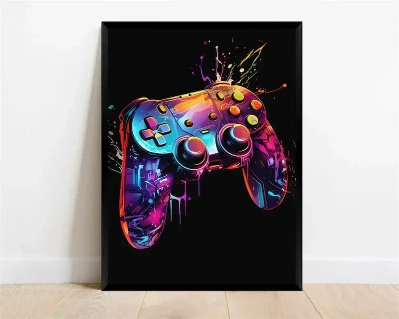 Pop Neon Video Game Character Poster Gamepad Headphones Football Basketball Canvas Print Wall Art Decor Gaming Room Decoration