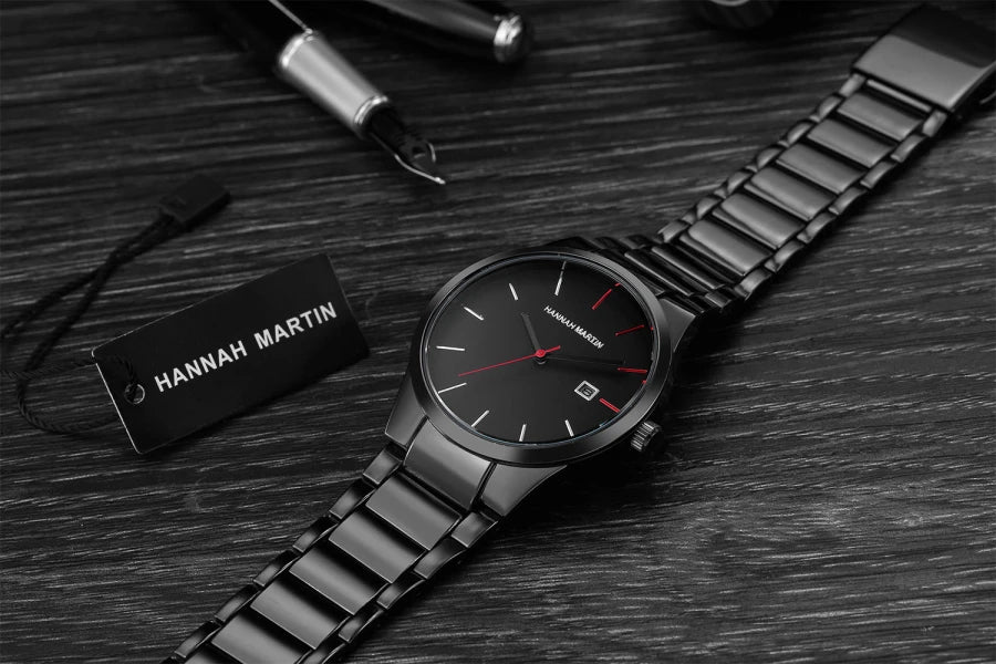Hannah Martin -miestenkello, ruostumattomasta teräksestä valmistettu kotelo, kvartsikoneisto, 41 mm:n kellotaulu, ammattimainen tyyli, kalenterinäyttö (jäljitelmä)