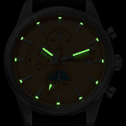 BERNY Chronograph Quartz Men Watch Luminous Miyota OS10 Top Luxury AR Coated Sapphire 5ATM Waterproof 2026 Sports Men’s Watches