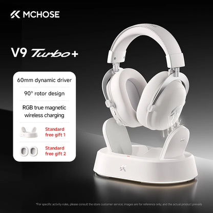 Auriculares gaming inalámbricos MCHOSE V9 Turbo con sonido envolvente 7.1, RGB, auriculares esports con drivers de 60mm, micrófono con cancelación de ruido y base de carga