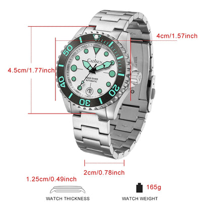 NEW 2026 CADISEN AQUA DIVER Brand Luxury Men Watches Automatic Watch Japan 8215 100M Waterproof Luminous Mechanical Wristwatch
