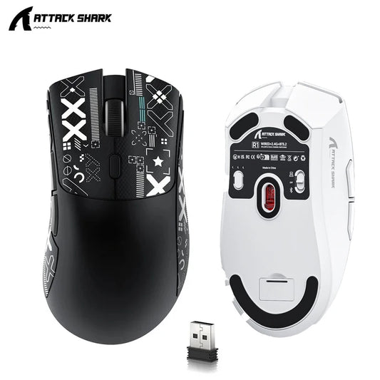 Ratón gaming inalámbrico Attack Shark R1 ligero Bluetooth 2.4G PAW3311 18000DPI ergonómico con macros