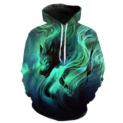 Europäischer und amerikanischer Bestseller: 3D-bedruckter Wolf-Hoodie, modischer langärmliger Pullover, cooler Animal-Sweatshirt mit Persönlichkeit