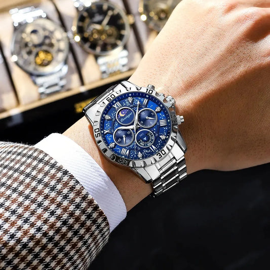 Relógio para homem POEDAGAR – Cronógrafo de luxo, estanque e luminescente, em aço inoxidável, estilo desportivo e militar, com movimento de quartzo