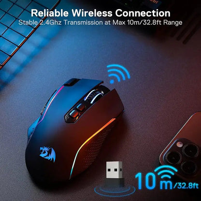 Redragon M810 Pro Wireless Gaming Mouse, 10000 DPI Wired Gamer Mouse with Rapid Fire Key, 8 Macro Buttons, Black/White Mouse