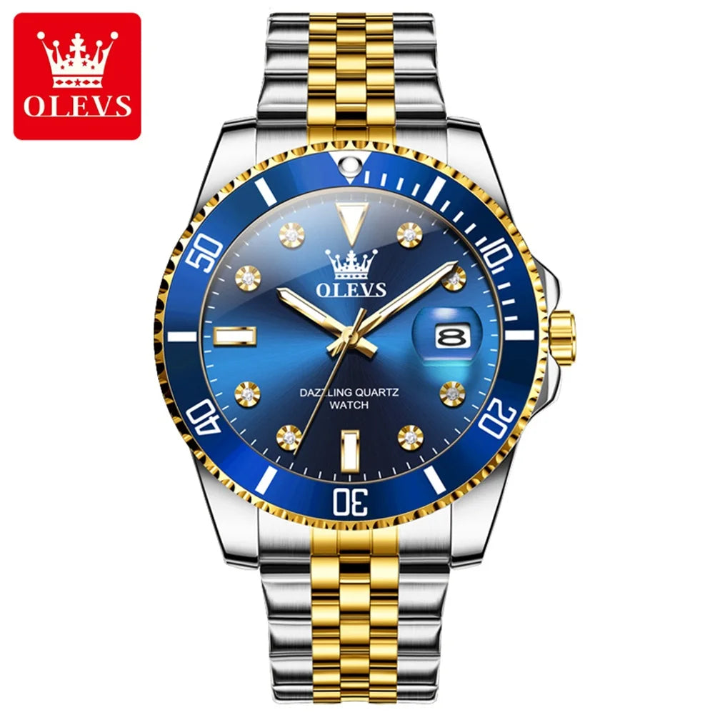 Orologio da uomo OLEVS – Orologio di lusso, stile professionale, impermeabile, con datario, lancette luminescenti, cassa in acciaio inossidabile e quadrante blu – Orologio al quarzo