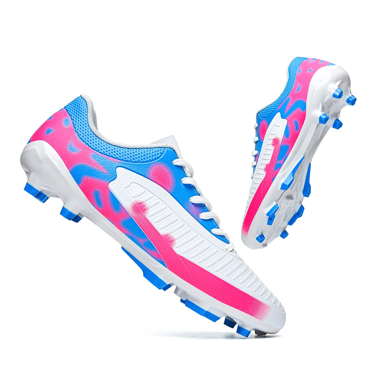 Chaussures de football Shock Cushion AG FG avec semelle extérieure épaisse en PU textile et TPU, réduisent la fatigue des pieds lors d'entraînements prolongés sur gazon naturel.