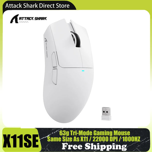 Ratón gaming inalámbrico ATTACK SHARK X11SE, trimodo, superligero de 63g con sensor PAW3311, 22000 DPI, batería de 300mAh, controlador dual