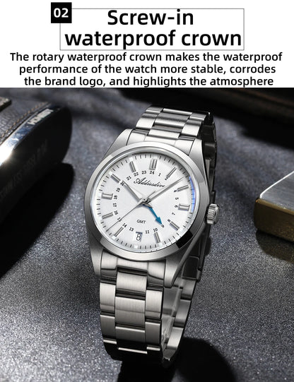 ADDIESDIVE 36mm Men's Analog Watch GMT 515-24H Watch BGW9 Luminous 100m Waterproof Stainless Steel Men's Quartz Watches AD2065