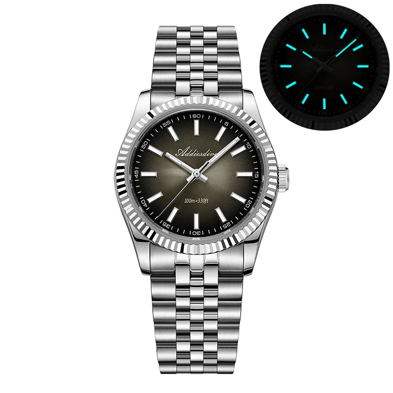 Reloj para hombre ADDIESDIVE AD2073, cristal de zafiro, 36mm, VH31, esfera sunburst, cuarzo, 10Bar, impermeable para buceo, luminoso