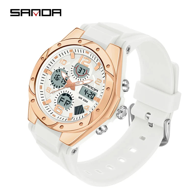 SANDA Top Brand New Lady Luxury Ms LED Digital Sport Watch Leisure Fashion Quartz Watch Women Girl Military 50M Waterproof Watch