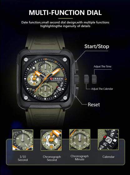 Top Brand CURREN Men's Watches Luxury Square Quartz Wrist Watch Original Waterproof Luminous Chronograph Watch for Men Relogio