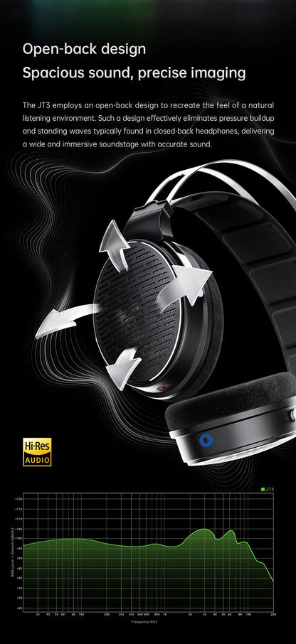 Auriculares circumaurales abiertos con cable FiiO JT3, driver dinámico de 50mm HiFi y cable desmontable