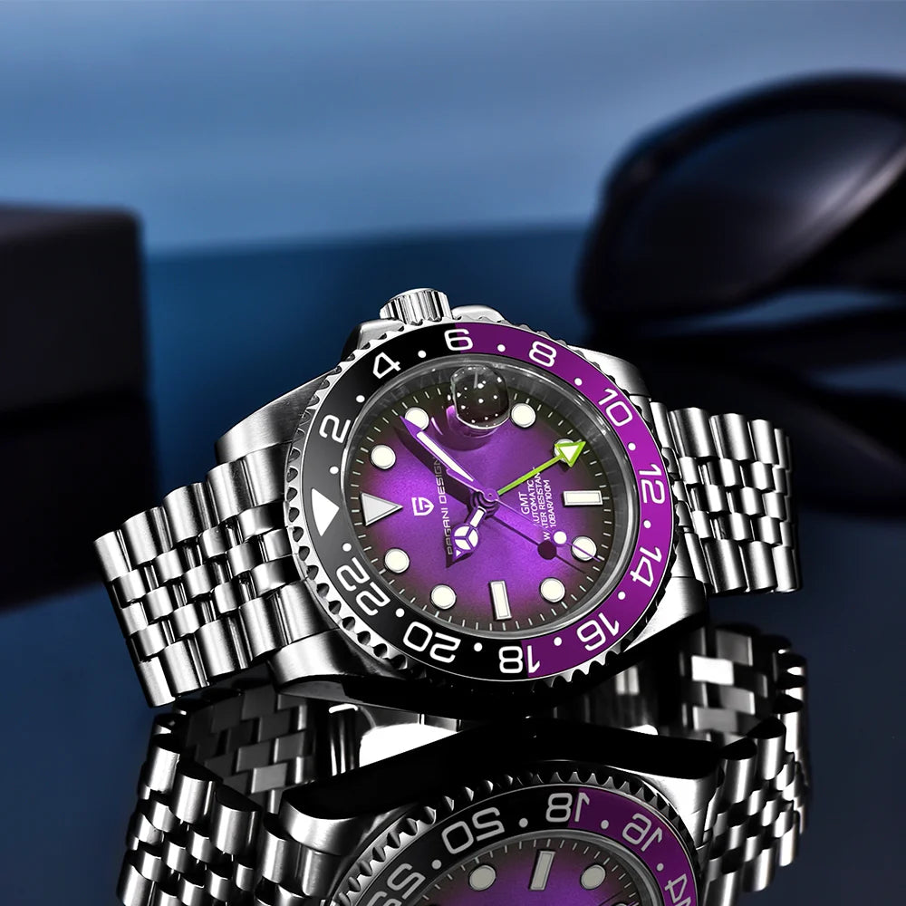 Orologio meccanico da uomo Pagani Design GMT – Modello di lusso con vetro zaffiro, cassa in acciaio inossidabile e lunetta in ceramica – Orologio automatico da uomo, stile professionale