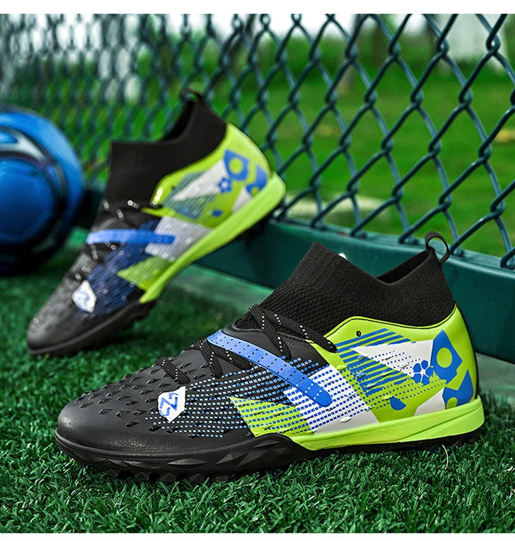 Nouveaux hommes chaussures de Football de haute qualité en plein air haute cheville ultraléger bottes de Football en salle chaussures de sport antidérapantes Futsal antidérapantes