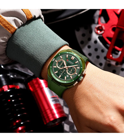 Reloj para hombre CURREN: nuevo modelo de lujo con mecanismo de cuarzo, correa de silicona, estilo deportivo, multifunción, resistente al agua, luminiscente, con indicador de fecha y cronómetro.