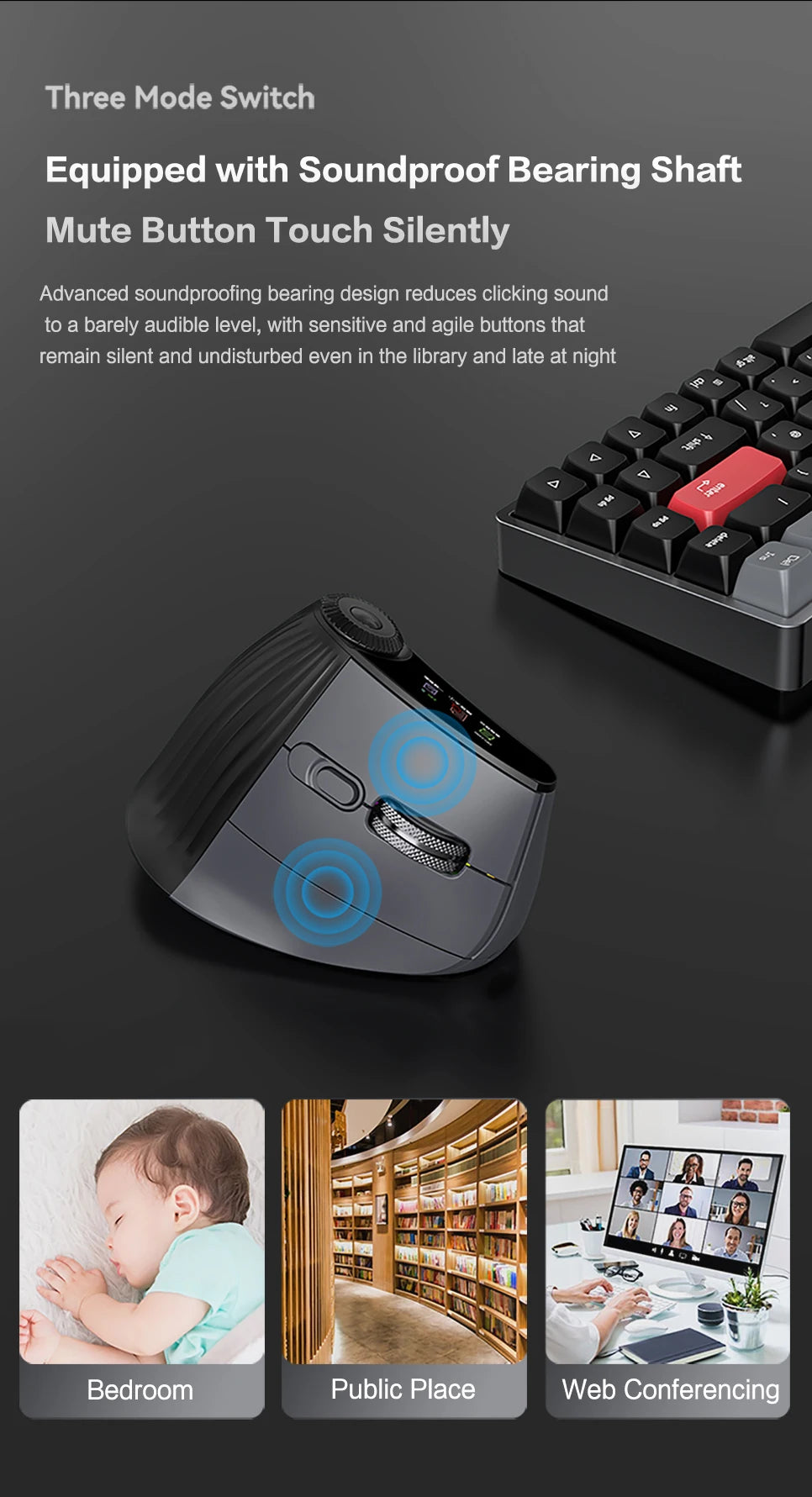 Jomaa RGB podświetlana bezprzewodowa pionowa mysz Speed Roller z pokrętłem regulacji funkcji, Bluetooth USB, ergonomiczna, ciche kliknięcie