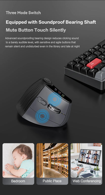 Jomaa RGB podświetlana bezprzewodowa pionowa mysz Speed Roller z pokrętłem regulacji funkcji, Bluetooth USB, ergonomiczna, ciche kliknięcie