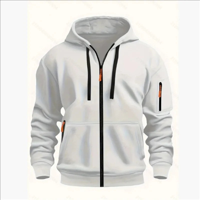 Men's Sweatshirts with Zipper Pockets Thin Solid Color Half Tracksuit Casual Outdoor Hooded Tracksuit Long Sleeves Jacket Coats