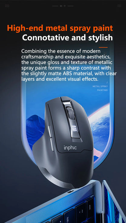 Mouse da ufficio silenzioso INPHIC con display del livello batteria, 2400DPI, wireless, adatto a computer desktop e laptop