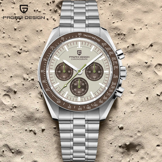 PAGANI DESIGN Saturn Men's Watches 2026 New Top Luxury Quartz Watch Men Light Tan Chronograph AR Sapphire crystal Wristwatch Men