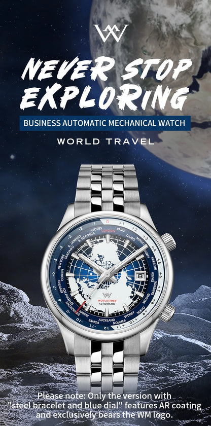 WM Watch Automatic Mechanical Men Watches High Quality Sapphire World Time Original Recognized Brand Welly Merck Watch Man WM057