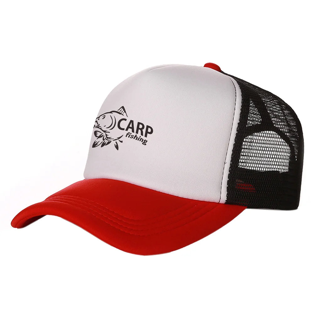 Pánske trucker čiapky s potlačou „Carp Fish“ – vtipné rybárske čiapky, baseballové čiapky, štýlové letné unisex čiapky zo sieťoviny MZ-169