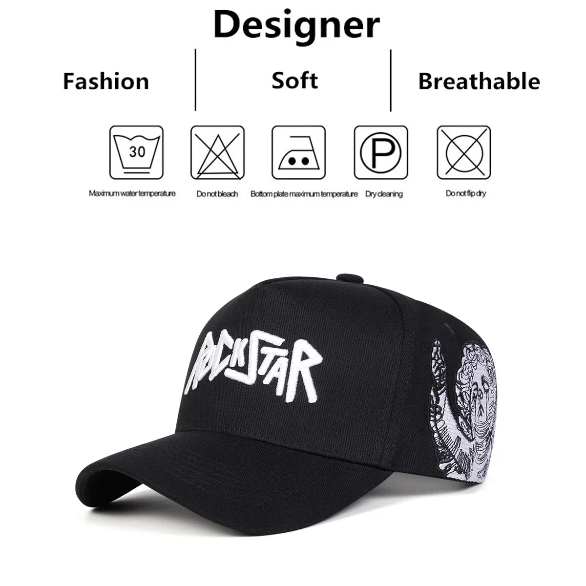 Șepci de baseball unisex ROCKSTAR cu broderie cu litere, pentru primăvară și toamnă, pentru activități în aer liber, reglabile, casual, cu protecție solară, șepci sportive