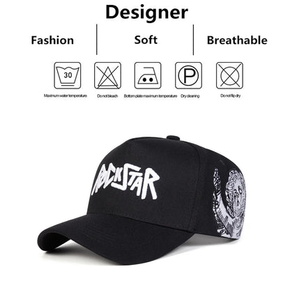 Șepci de baseball unisex ROCKSTAR cu broderie cu litere, pentru primăvară și toamnă, pentru activități în aer liber, reglabile, casual, cu protecție solară, șepci sportive