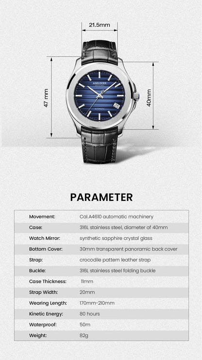 AGELOCER Original Baikal Watch Men's Luxury Gold Watch Big Calendar Business Automatic Mechanical Watch Birthday Gift for Men