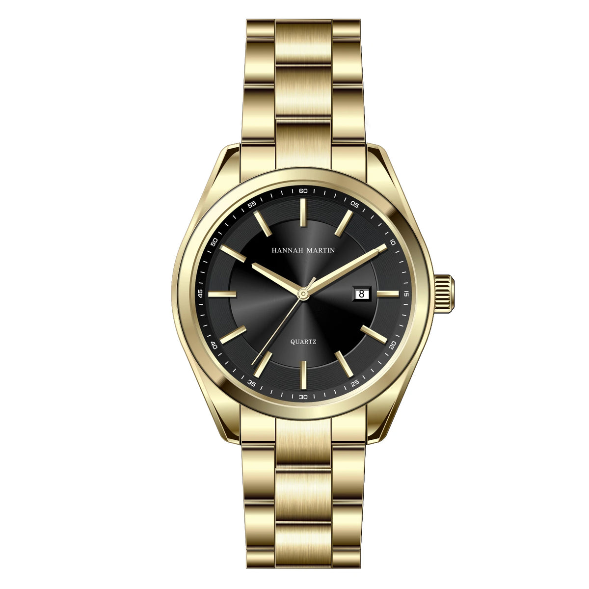 Kvarčna ura HANNAH MARTIN, 40 mm, za moške, črna zapestnica iz nerjavečega jekla, vodotesna do 3 barov, športno-eleganten stil