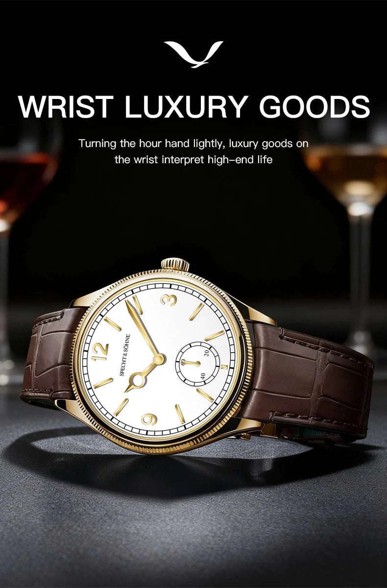 New Specht & Söhne 1908 Classic Men's Watches Mechanical Watch Genuine Leather Stainless Steel Business Wristwatch Waterproof
