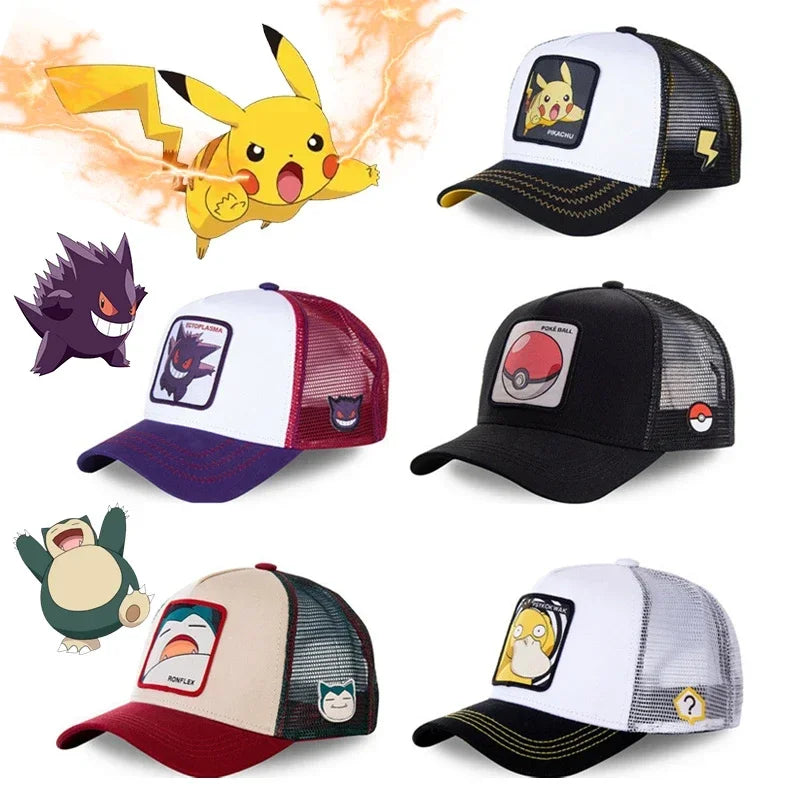 „Pokemon“ Pikachu, Gengar, Psyduck, Snorlax beisbolo kepurė, anime figūrėlė, reguliuojama animacinė sportinė kepurė, kūrybinės dovanos