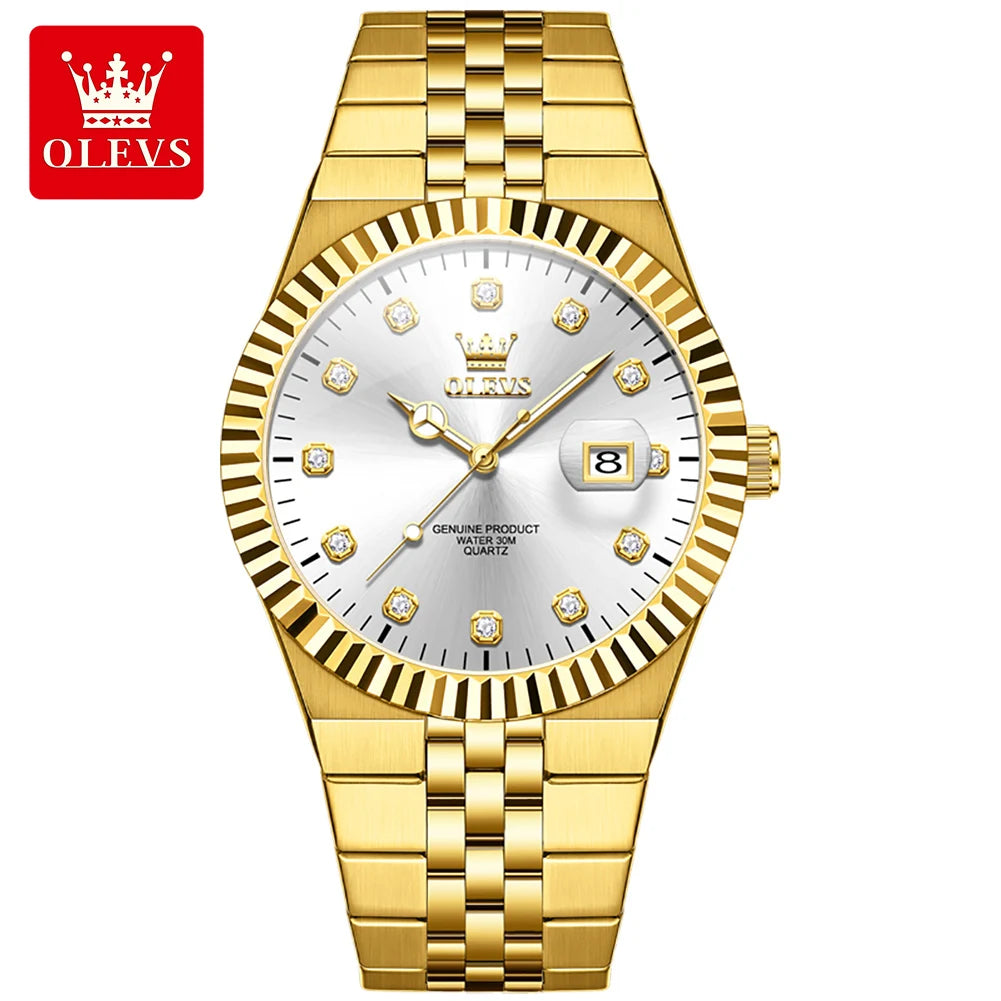 OLEVS New Quartz Man Watch Luxury Brand Diamond Dial Steel Strap Watch for Men Auto Date Waterproof Luminous Men's Watches 2989
