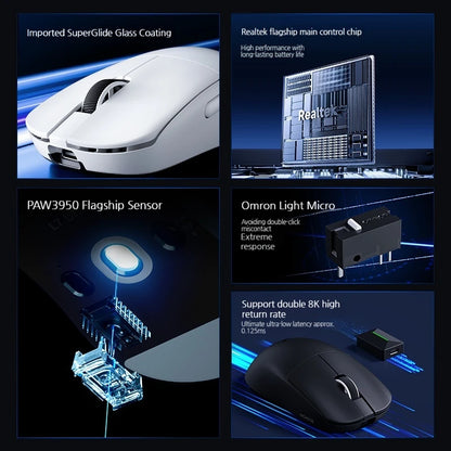 MCHOSE L7 Ultra+ közepes-nagy méretű kézre tervezett gamer e-sport egér, PAW3950, vezeték nélküli, három üzemmódú, könnyű irodai kétmeghajtós számítógépes egér