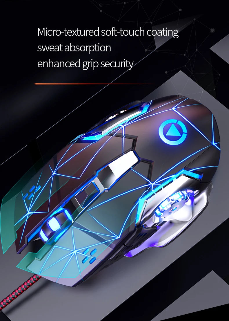 Rato Gaming USB com Fio, 6 Botões, Retroiluminado, Ergonómico, DPI Ajustável, Rato Ótico para PC Gamer e Computador de Secretária
