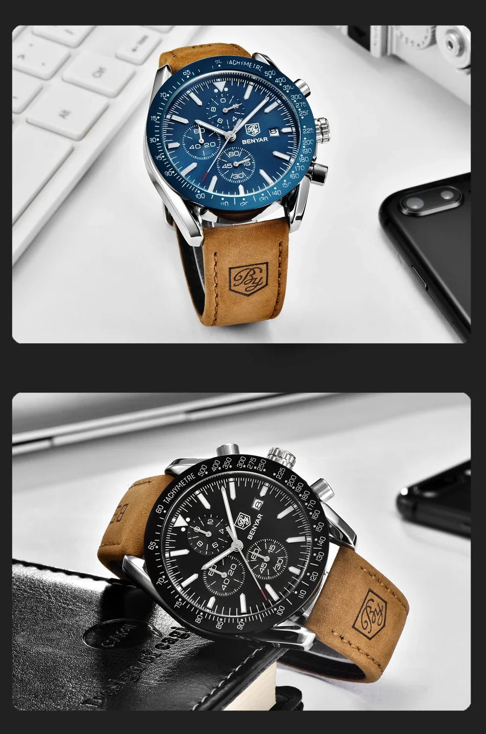 Ceas pentru bărbați BENYAR 5140, ceas sport casual, ceas de lux cu cuarț rezistent la apă, cronograf militar de marcă de lux.