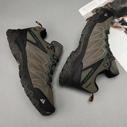 HIKEUP High-Quality Leather Hiking Shoes, Durable Outdoor Sport Men Trekking Leather Shoes, Lace-Up Climbing Hunting Sneakers