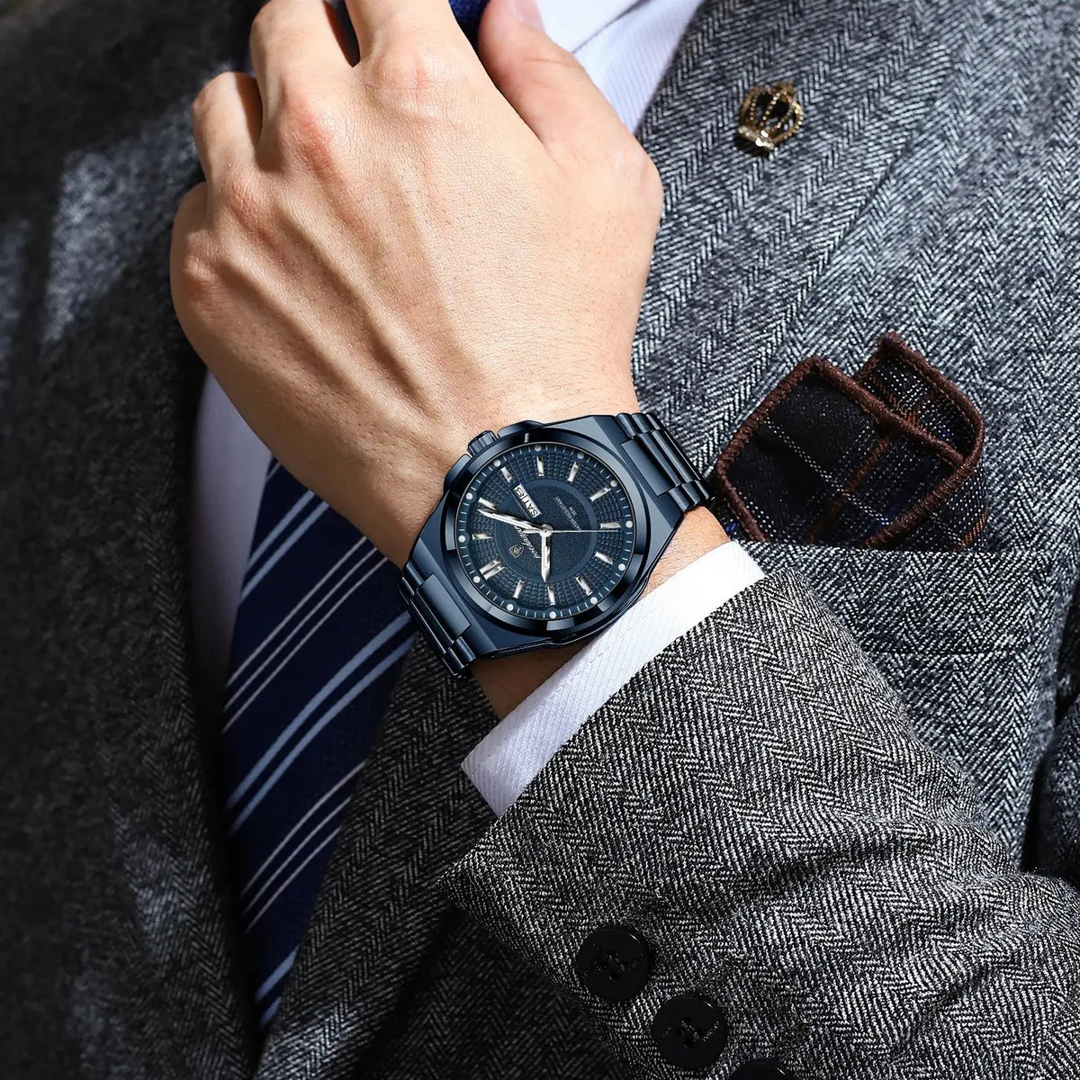Montre-bracelet de luxe POEDAGAR Sport Original pour homme, à quartz, avec date et jour de semaine, étanche et lumineuse, en acier inoxydable.