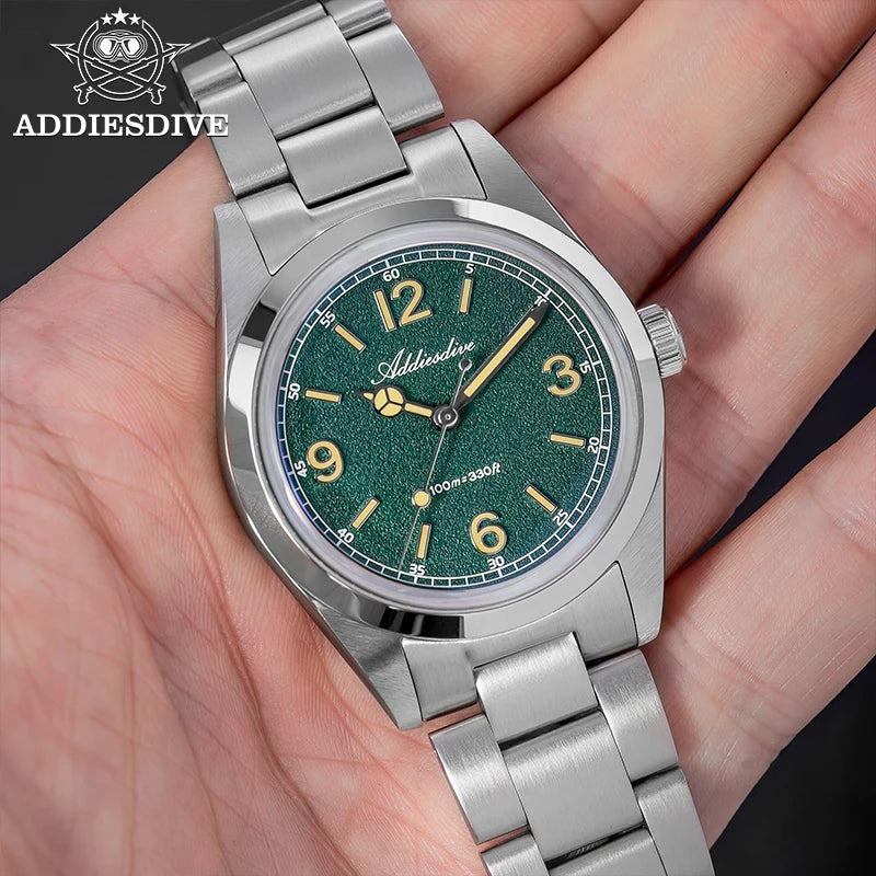 ADDIESDIVE 36mm Hot Sale Men's Watch AD2518 Bubble Mirror Glass 316L Stainless Steel Reloj Hombre 100m Waterproof Quartz Watches