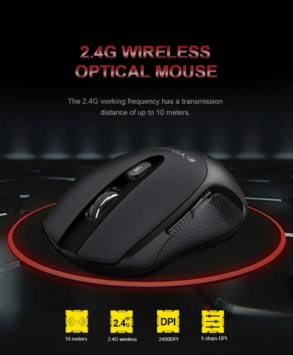 E-YOOSO E-1020 USB 2.4G Wireless Gaming Noiseless Mute Office Mouse 2400 DPI Optical Game Mice Ergonomic for Laptop PC Computer