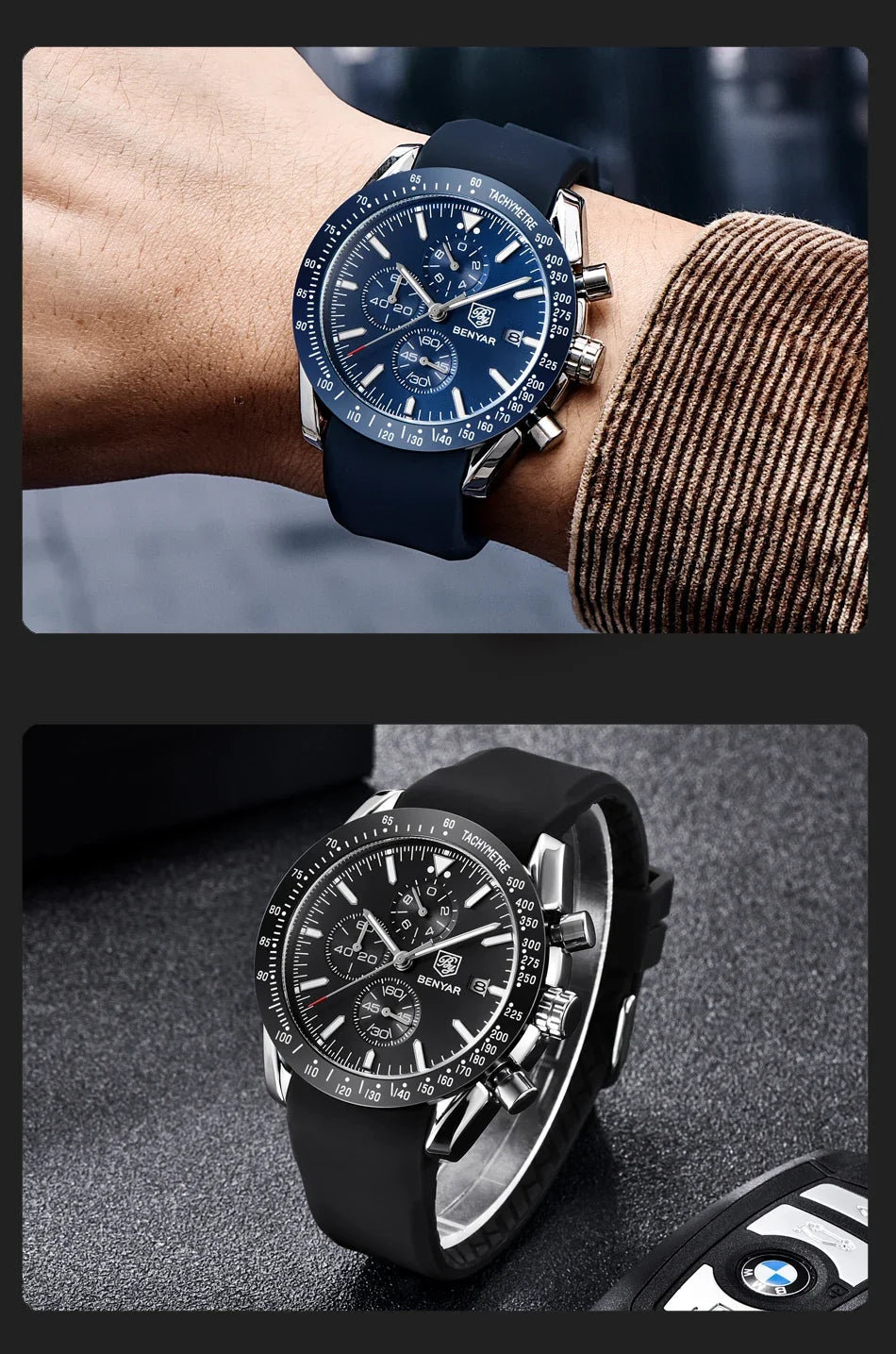 Ceas pentru bărbați BENYAR 5140, ceas sport casual, ceas de lux cu cuarț rezistent la apă, cronograf militar de marcă de lux.