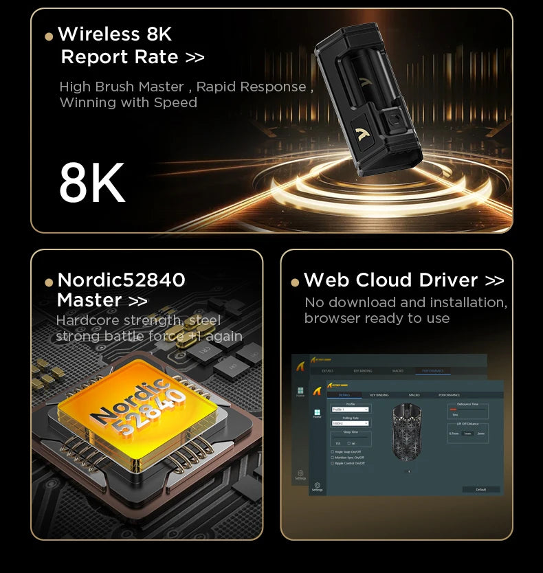 ATTACK SHARK R5 Ultra Carbon Fiber trådløs gamingmus, PixArt PAW3950MAX gamingsensor, 42000DPI, 8000Hz, MCU Nordic 52840