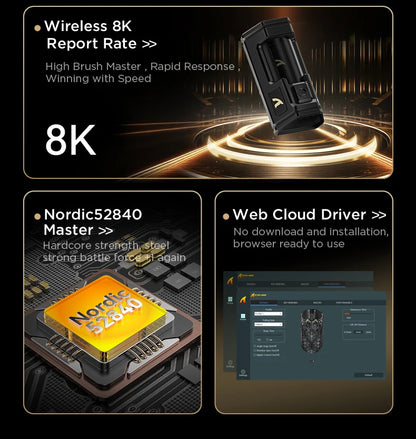 ATTACK SHARK R5 Ultra Carbon Fiber trådløs gamingmus, PixArt PAW3950MAX gamingsensor, 42000DPI, 8000Hz, MCU Nordic 52840